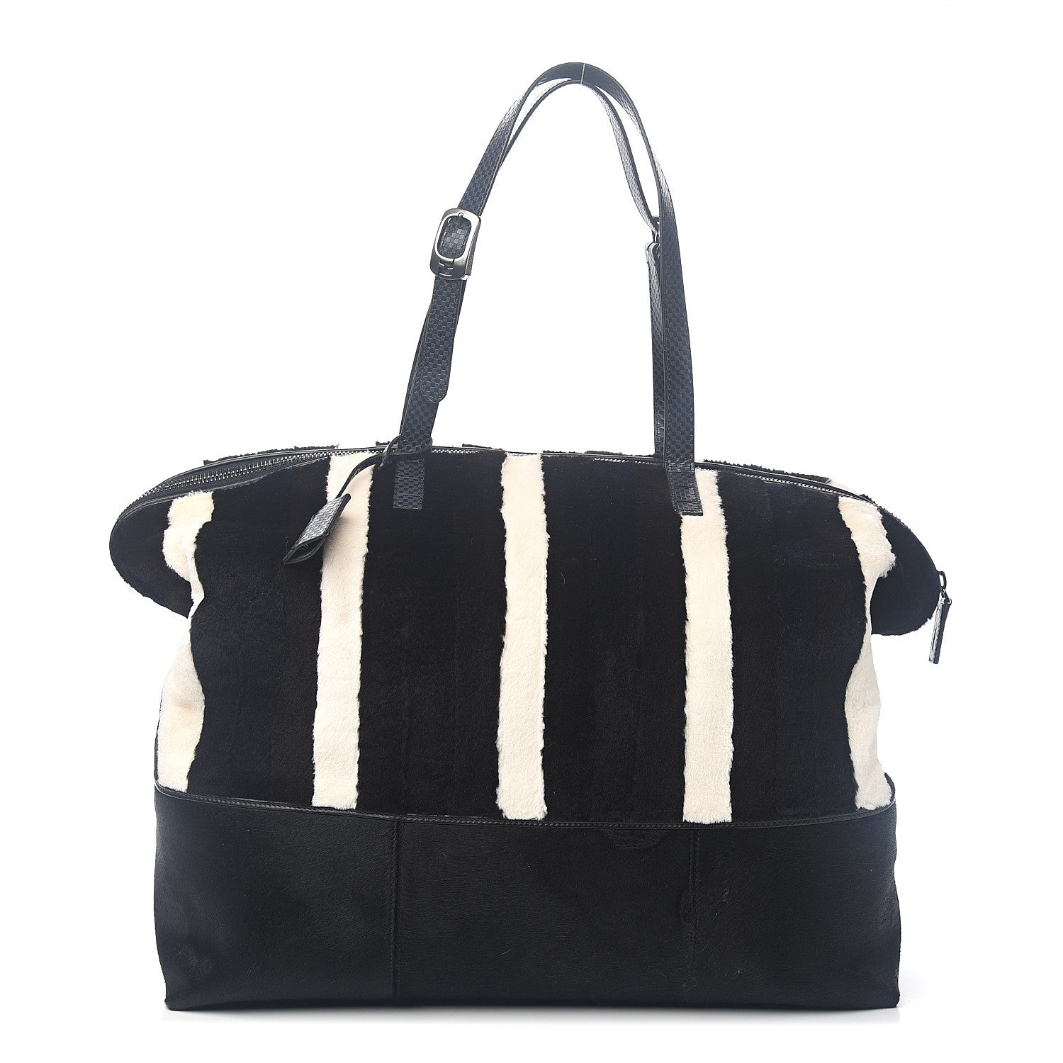 Fendi Rabbit Fur Calf Hair Pequin Weekender Bag Black White 1 of 8