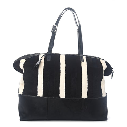 Fendi Rabbit Fur Calf Hair Pequin Weekender Bag Black White 1 of 8