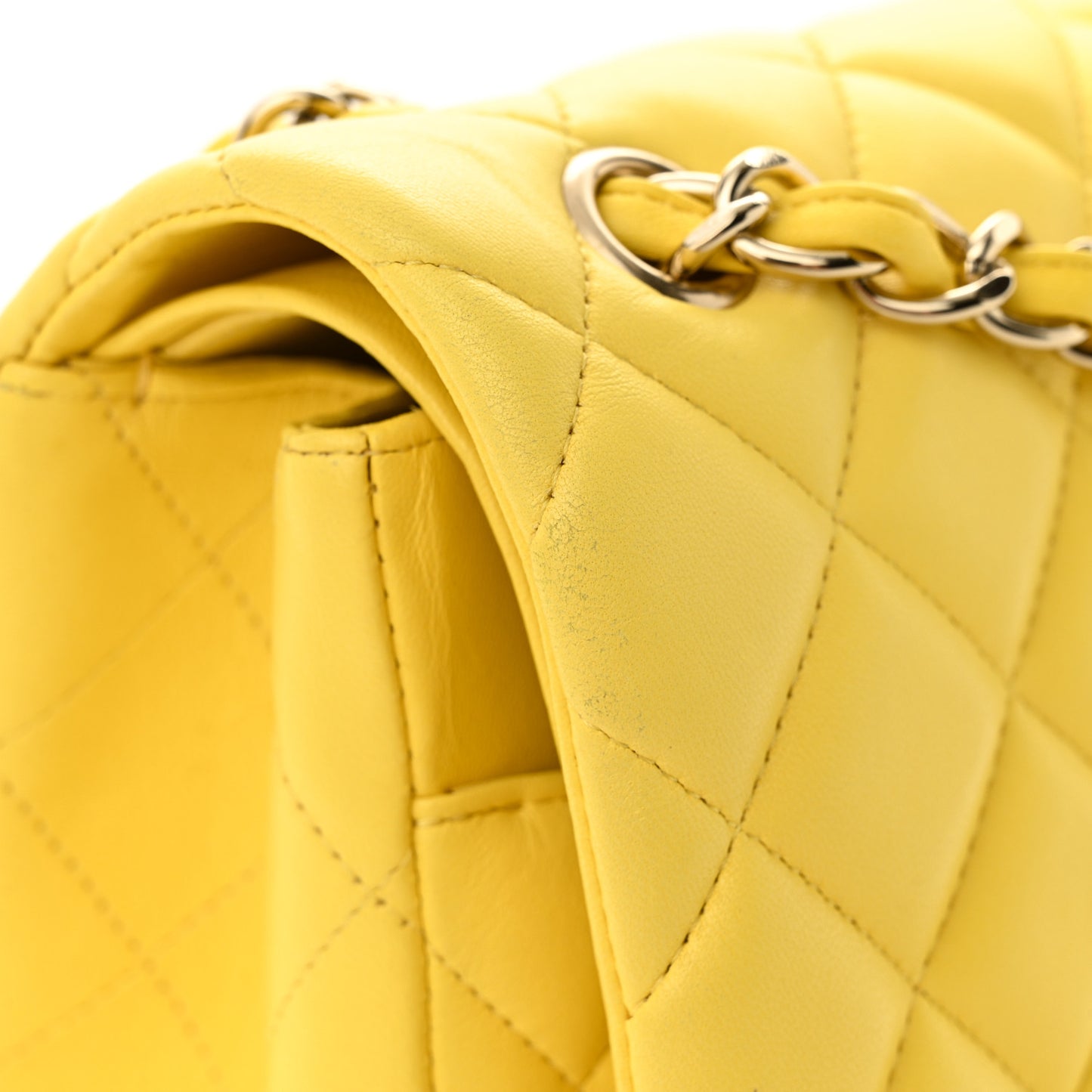 Lambskin Quilted Jumbo Double Flap Yellow
