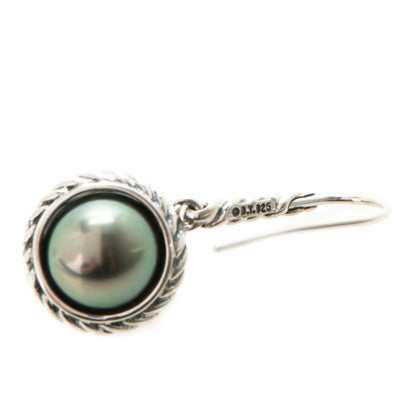 David Yurman Sterling Silver Tahitian Pearl 9mm Cable Drop Earrings 5 of 6