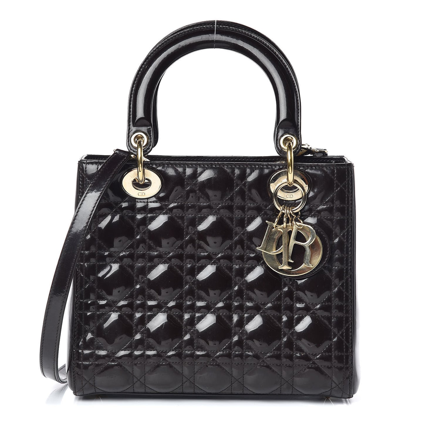 Patent Cannage Medium Lady Dior Dark Brown