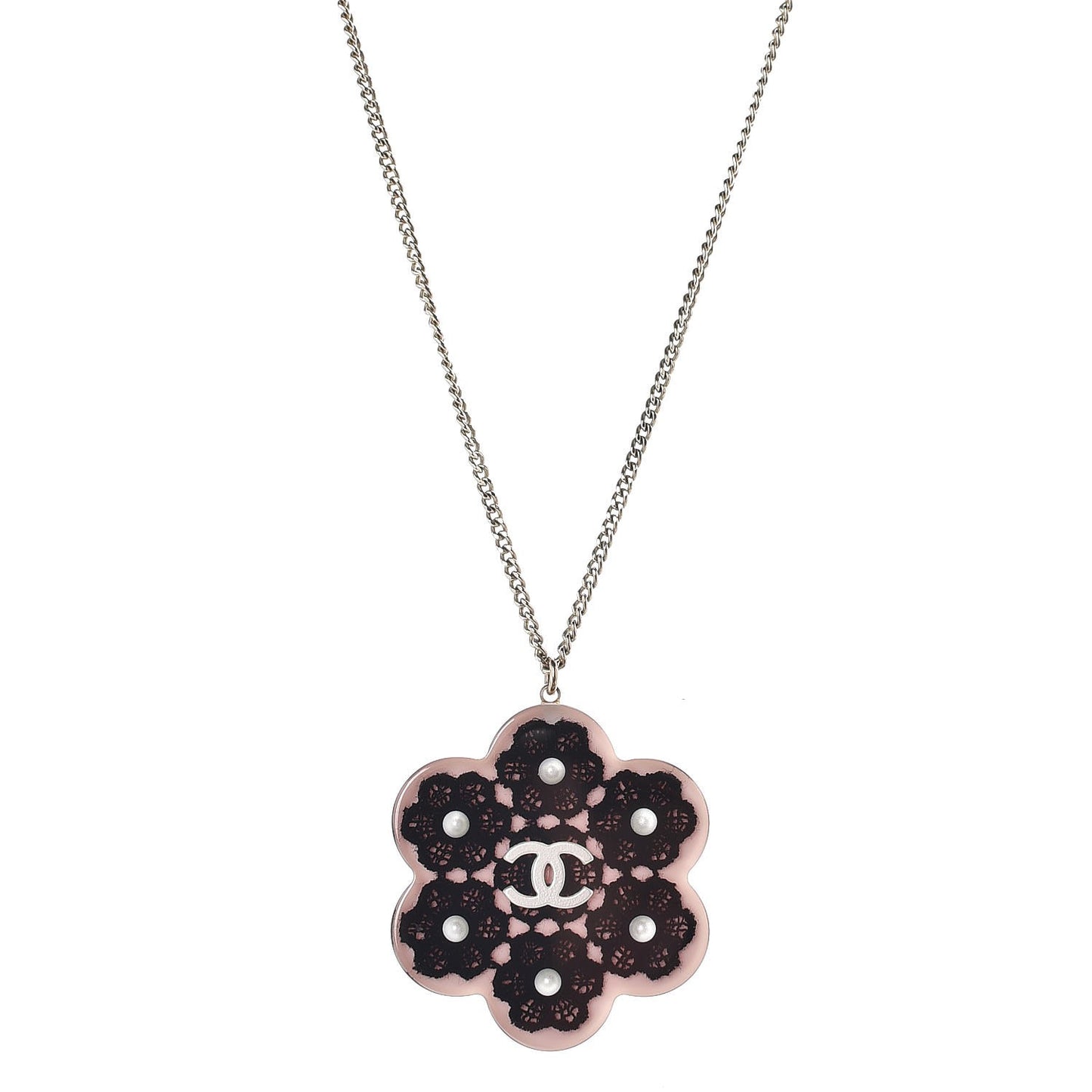 Resin Pearl Lace CC Necklace Gold Pink