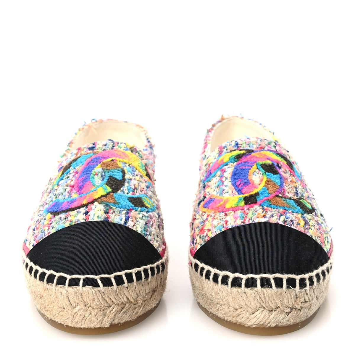 Cotton Tweed Grosgrain CC Espadrilles 36 Multicolor Black