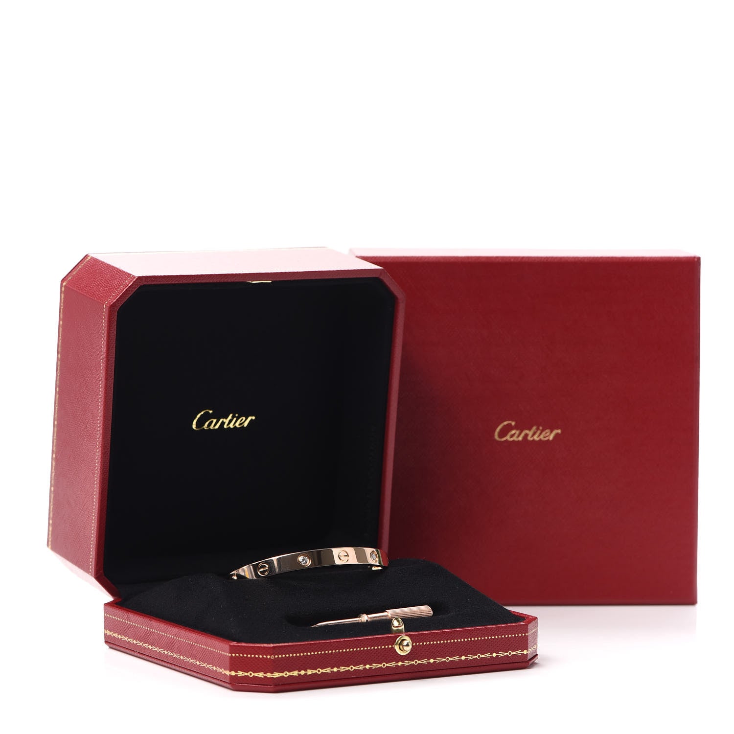 Cartier 18K Pink Gold 4 Diamond LOVE Bracelet 17 8 of 9