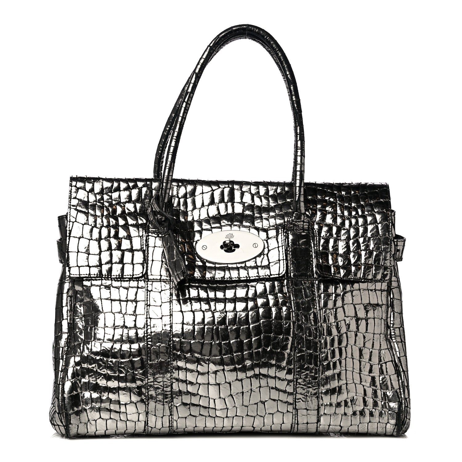 Mulberry Metallic Crocodile Embossed Calfskin Bayswater Silver 1 of 11
