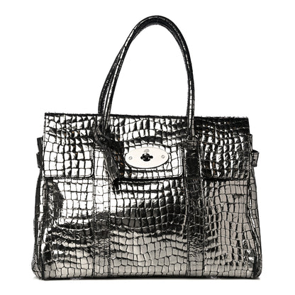Mulberry Metallic Crocodile Embossed Calfskin Bayswater Silver 1 of 11