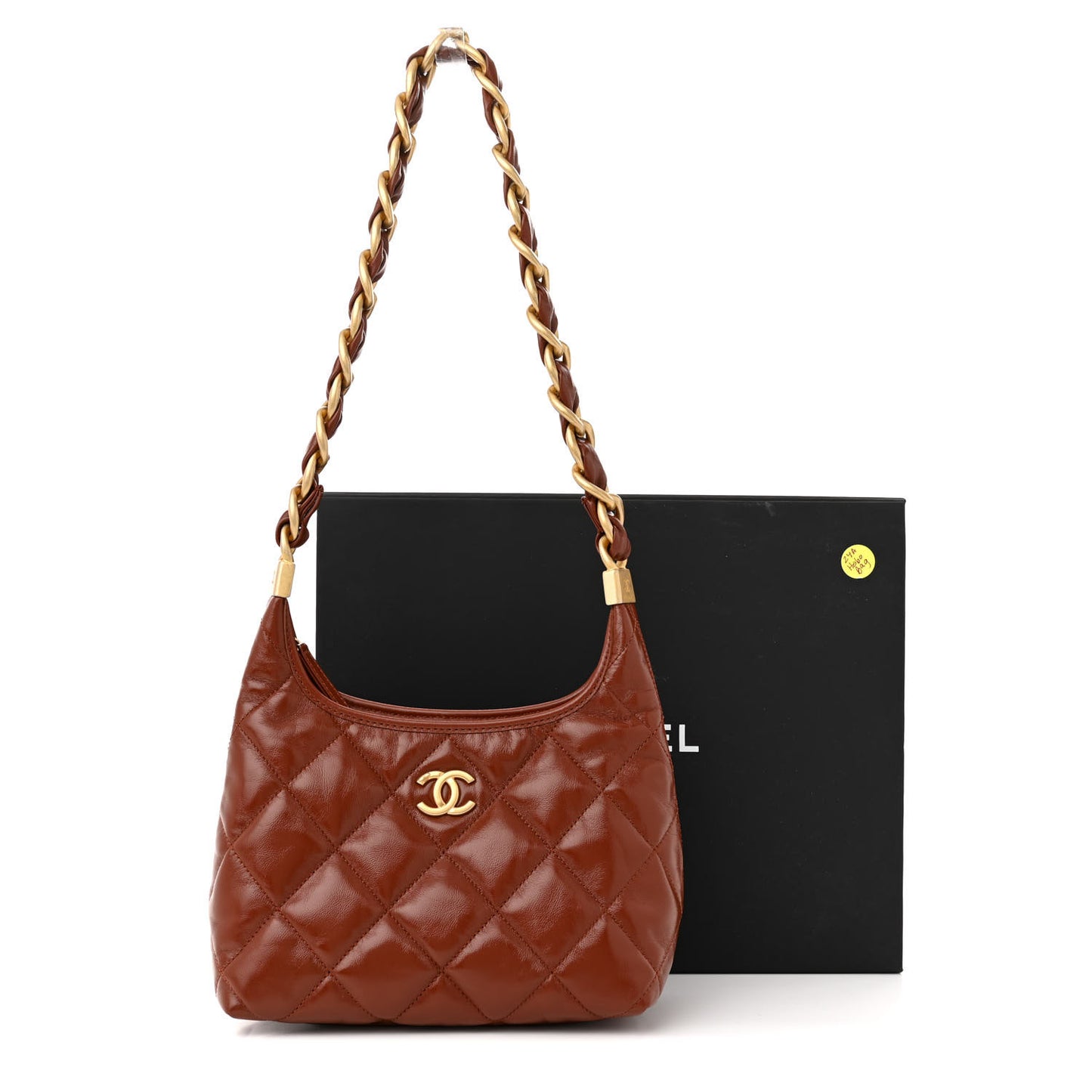 Shiny Crumpled Lambskin Quilted Small CC Funky Town Hobo Brown