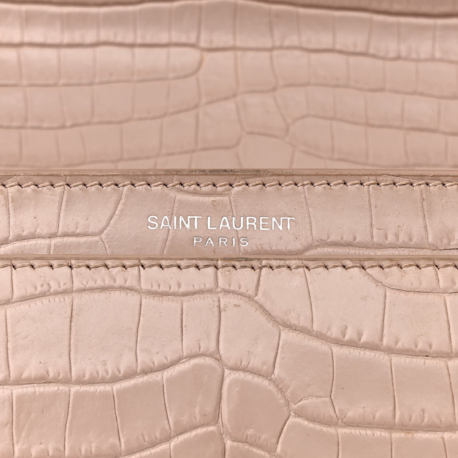 Saint Laurent Calfskin Crocodile Embossed Medium Monogram Sunset Rose Antic 13 of 25