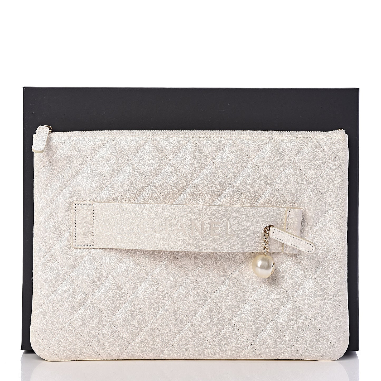 Iridescent Caviar Medium Night by the C Pouch Clutch White