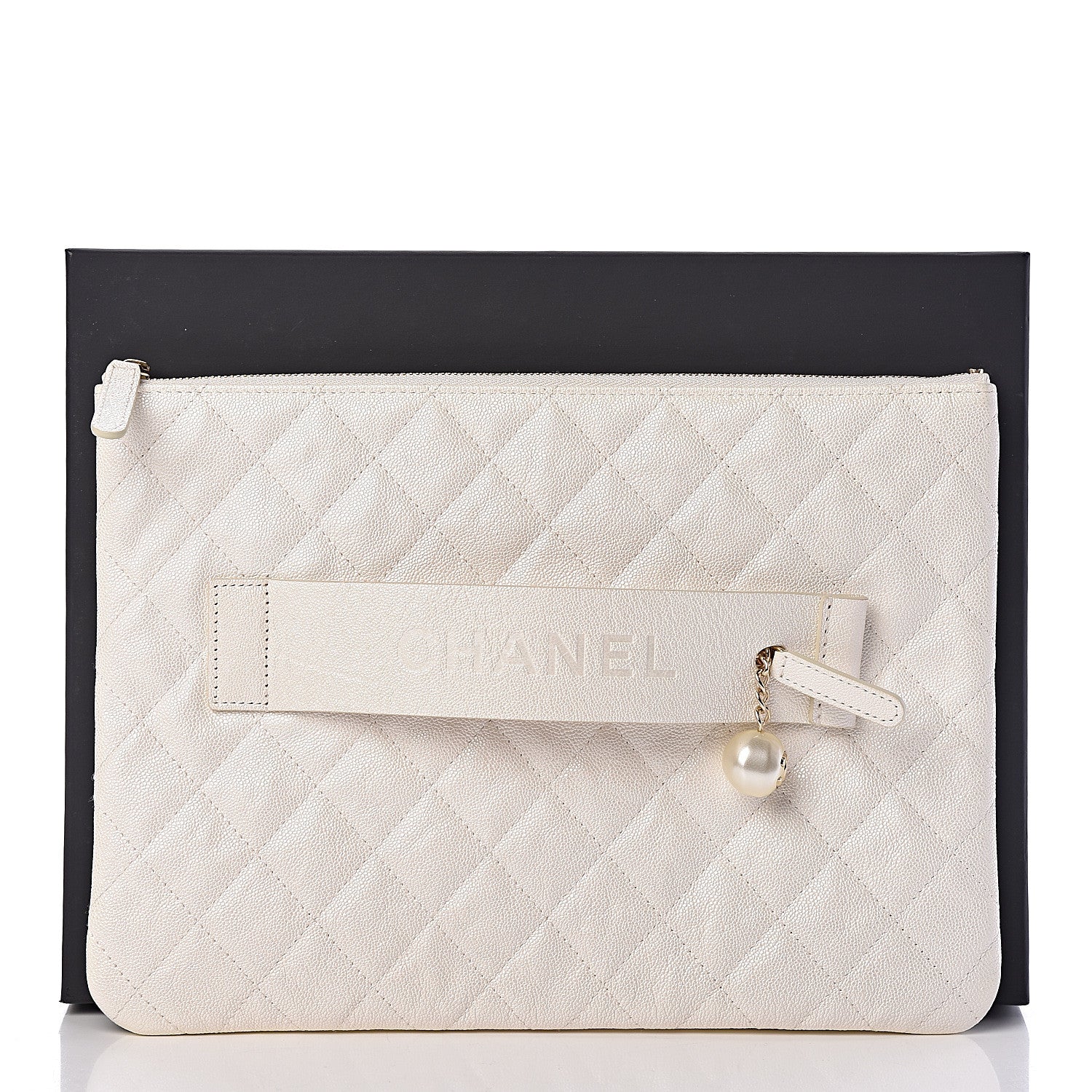 Chanel Iridescent Caviar Medium Night by the C Pouch Clutch White 8 of 8