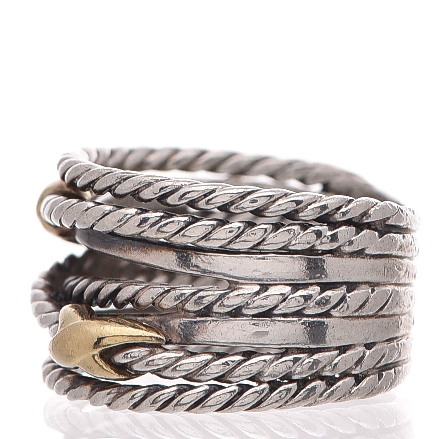 David Yurman Sterling Silver 18K Yellow Gold 14mm Double X Crossover Ring 52 6 4 of 5