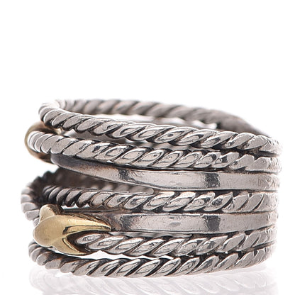 David Yurman Sterling Silver 18K Yellow Gold 14mm Double X Crossover Ring 52 6 4 of 5