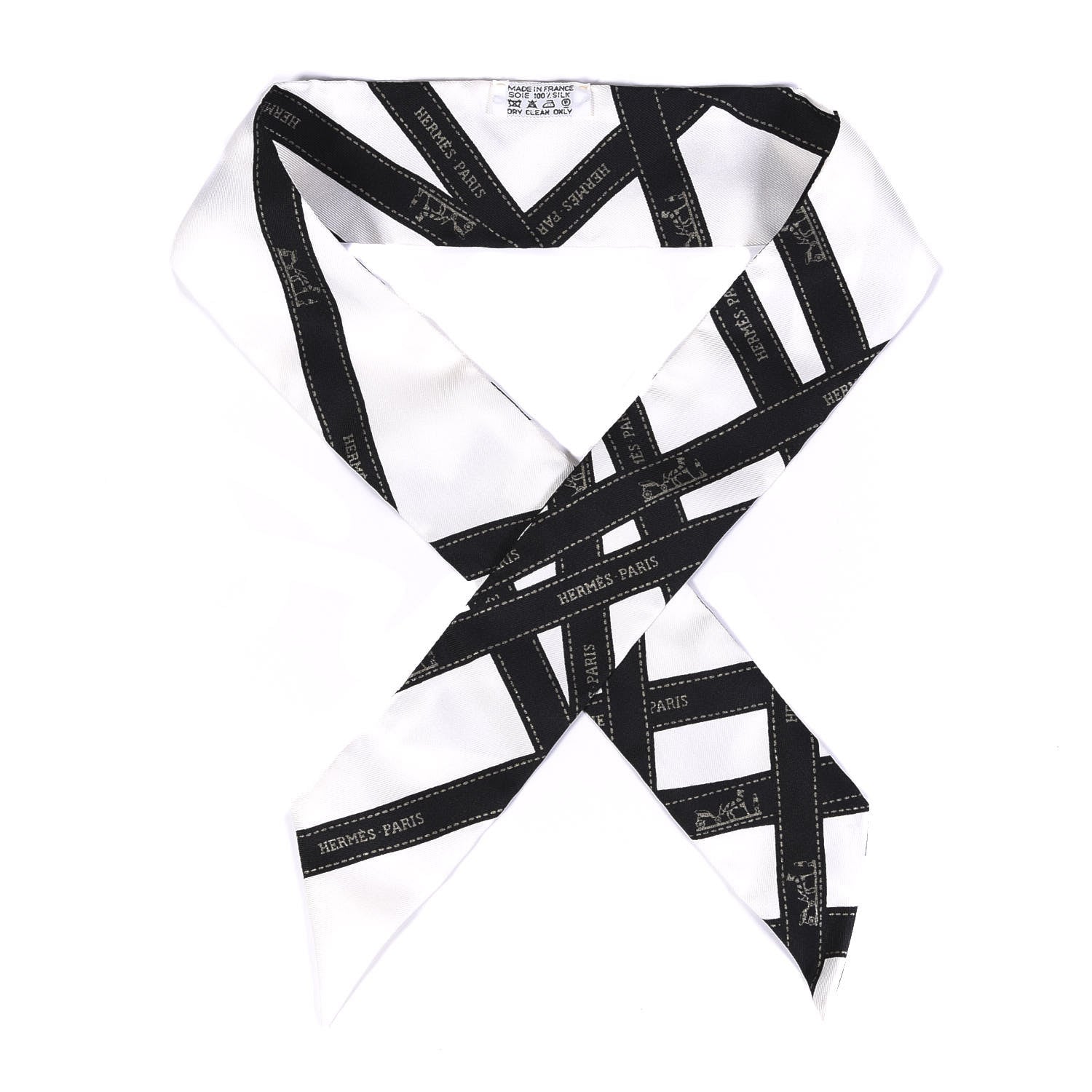 Hermes Silk Bolduc Twilly White Black 1 of 4