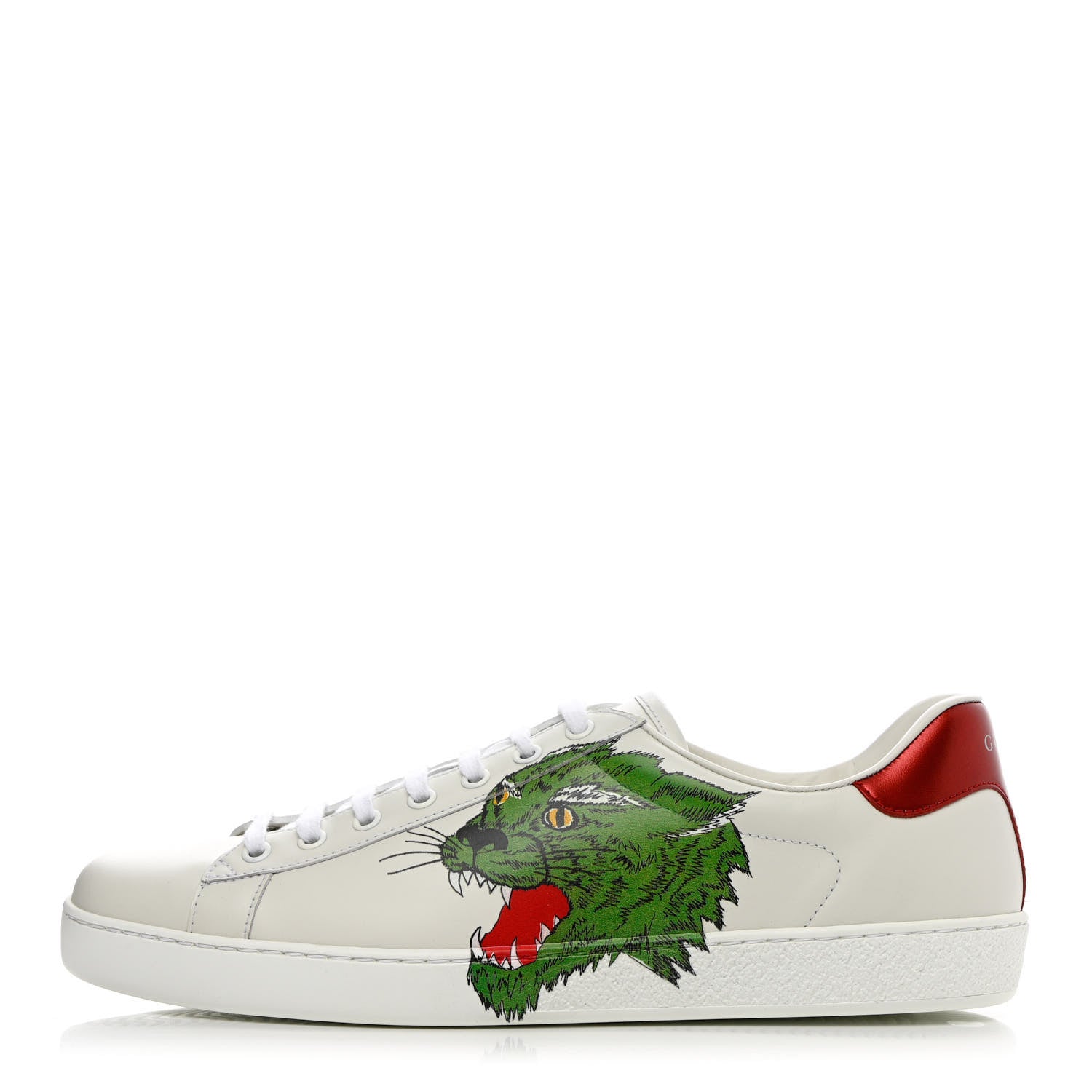 Gucci Calfskin Mens Green Panther Print Ace Sneakers 10.5 White 1 of 14