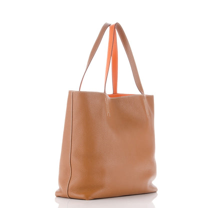 Hermes Taurillon Clemence Double Sens 45 Reversible Tote Orange Gold 3 of 7
