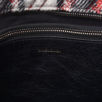 Balenciaga Wool Cuir Arena Plaid Diagonal Allover Logo Matelasse S Bazar Shopper Tote Black White Red 8 of 9