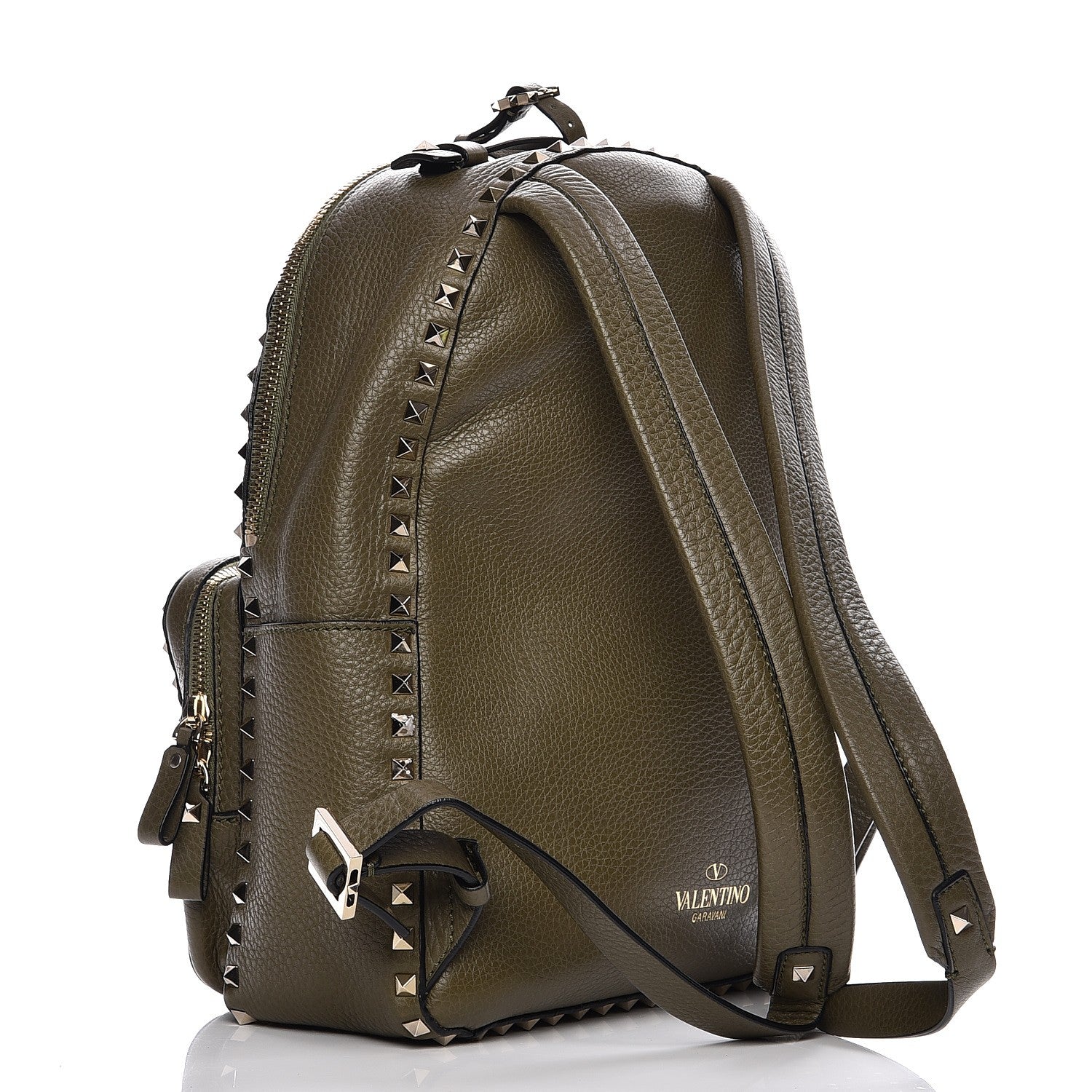 Valentino Garavani Grained Calfskin Medium Rockstud Backpack Army Green 3 of 8