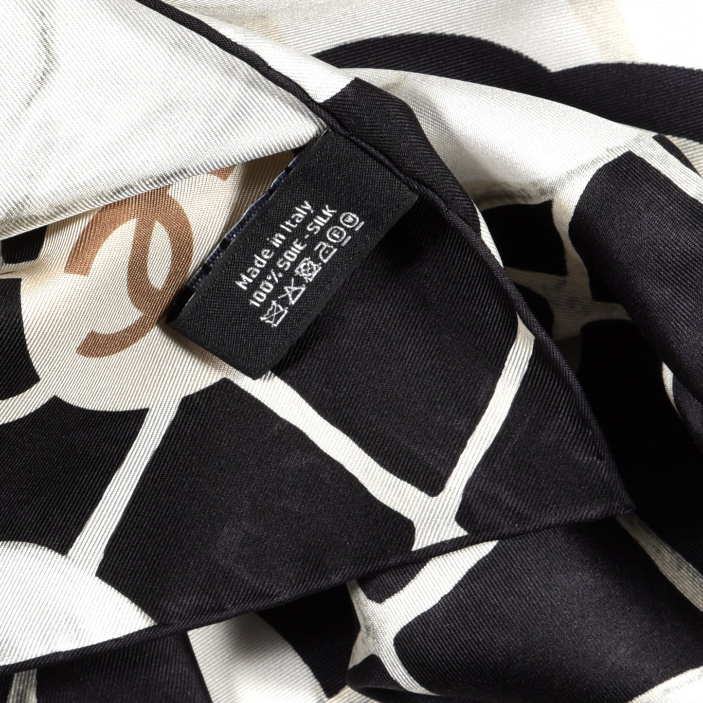 Silk Camellia CC Square Scarf Black
