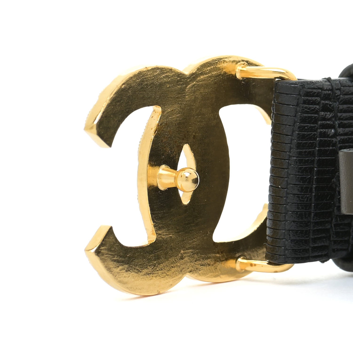 Chanel Lizard Embossed Calfskin Gripoix Poured Glass Along The Nile CC Belt 95 38 Black 3 of 5