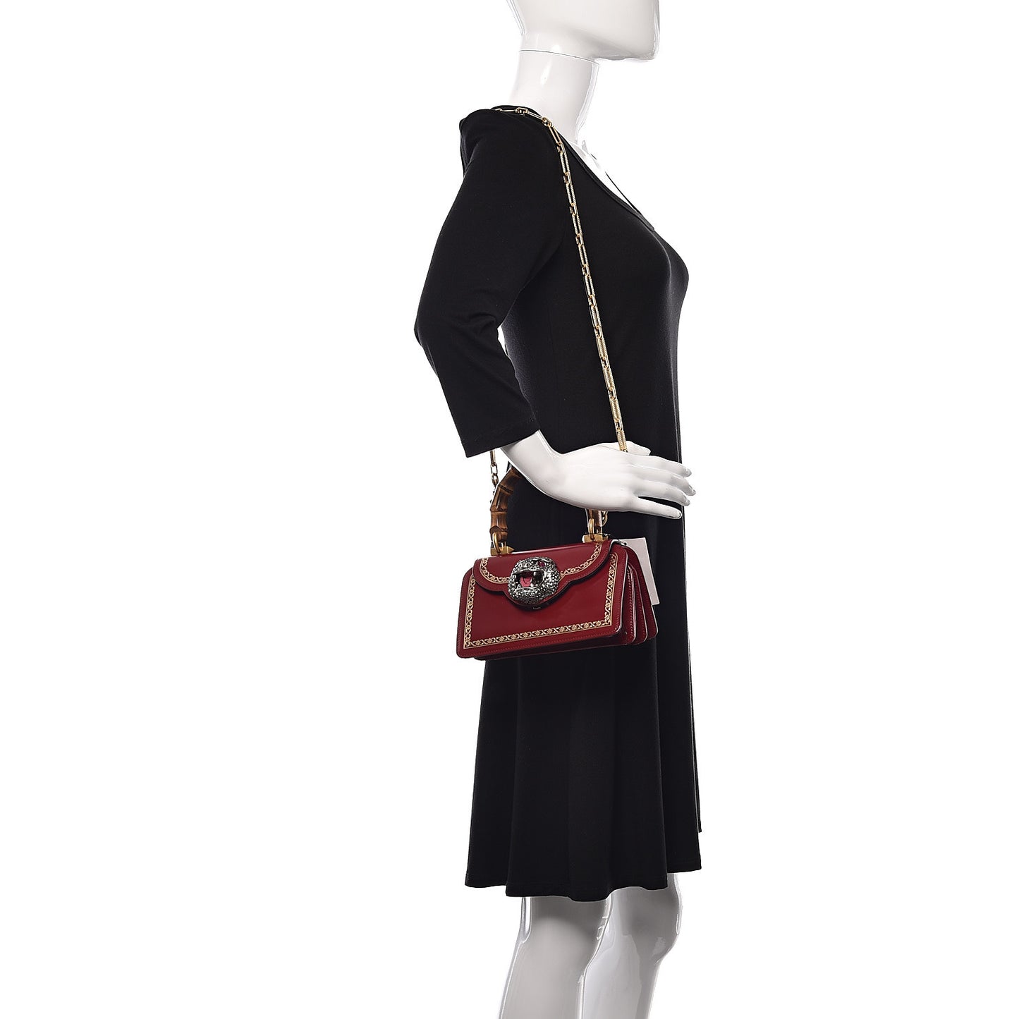 Calfskin Lisse Cornice Crystal Mini Thiara Top Handle Bag Cerise Red Gold Multicolor