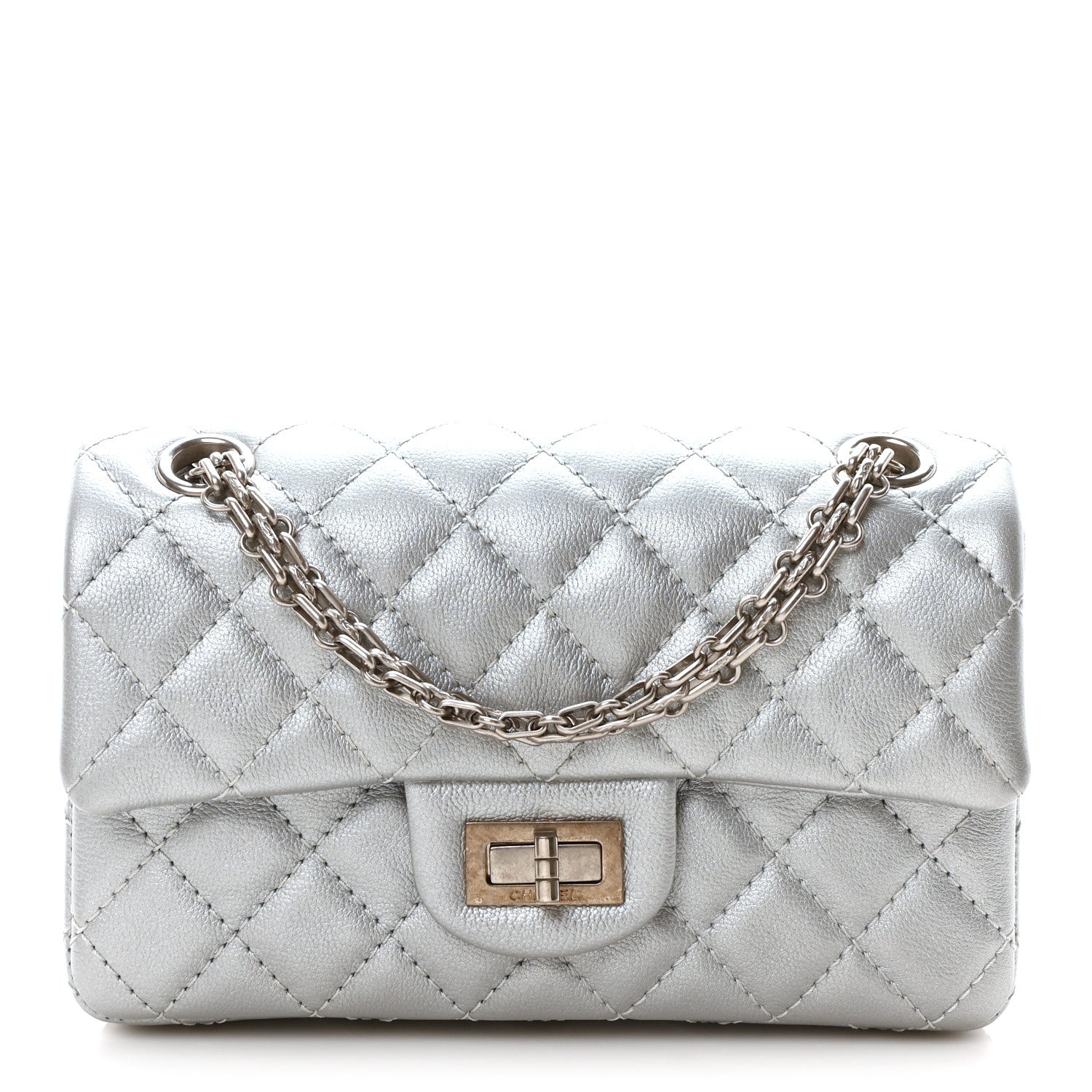 Chanel Metallic Grained Calfskin Quilted 2.55 Reissue Mini Flap Silver 1 of 10
