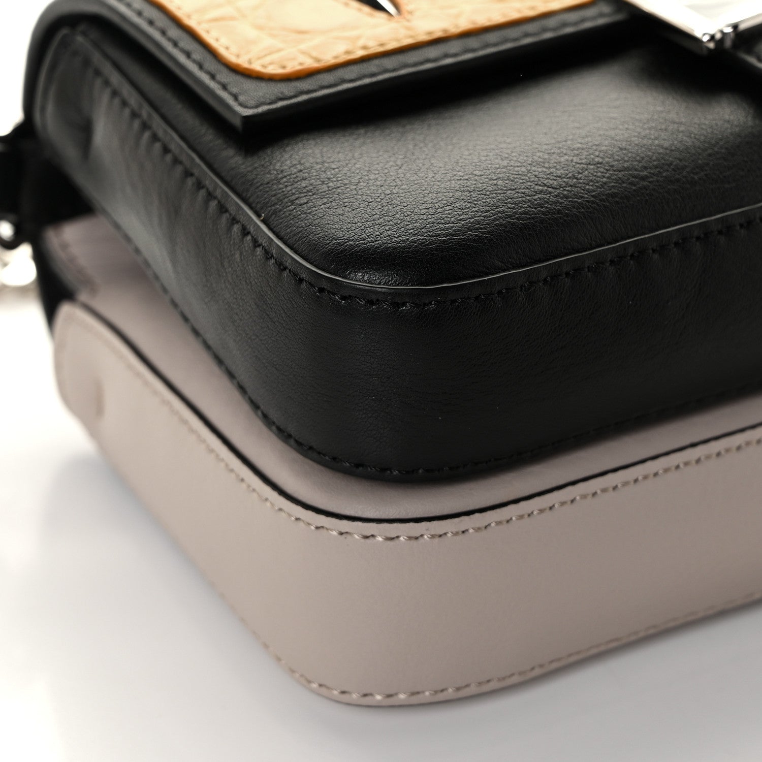 Fendi Calfskin Elaphe Crocodile Monster Studded Micro Double Baguette Black Grigio Polvere 10 of 13
