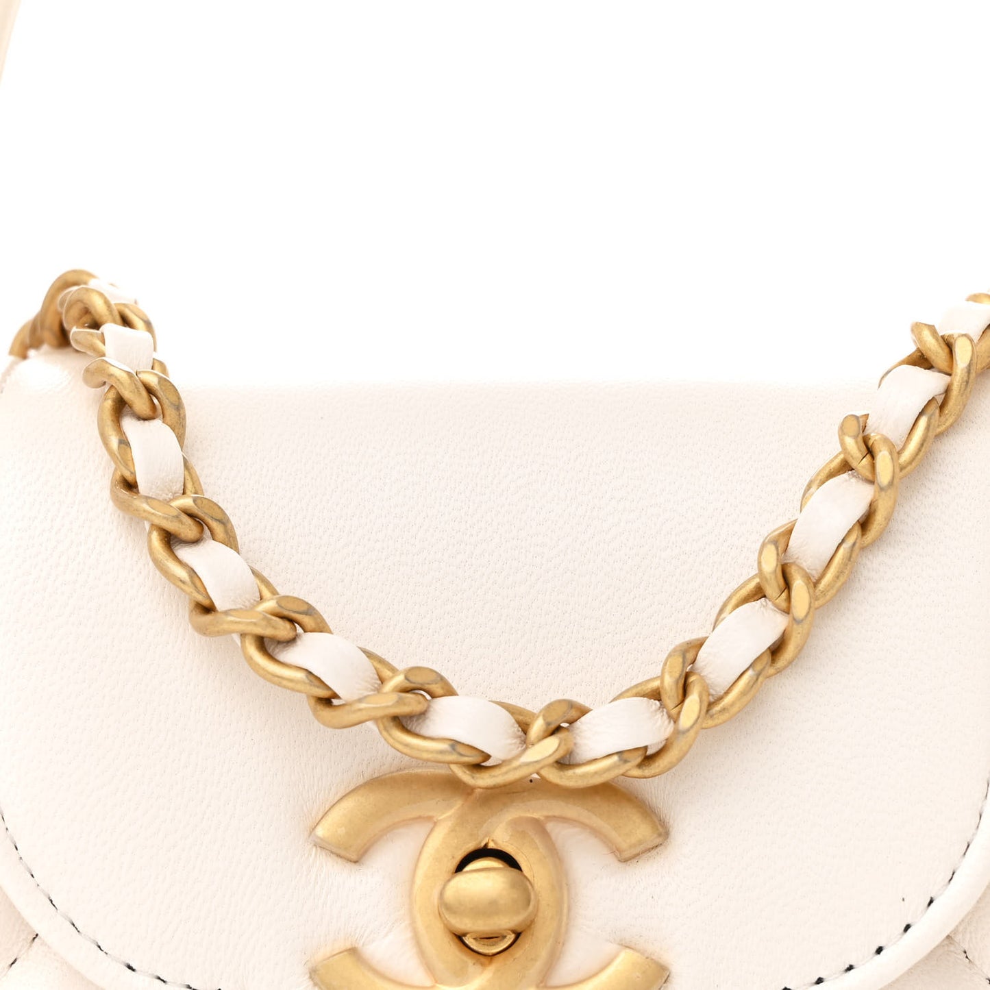 Shiny Aged Calfskin Quilted Nano Kelly Shopper White