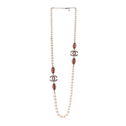 Chanel Pearl Gripoix CC Long Strand Necklace Gold Red 3 of 8