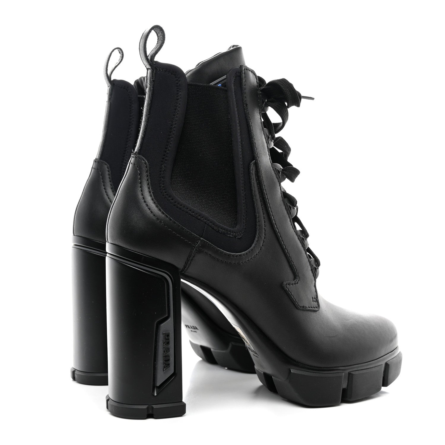 Prada Vitello Montana Neoprene Lace Up Chelsea 110mm Ankle Boots 41 Black 4 of 9