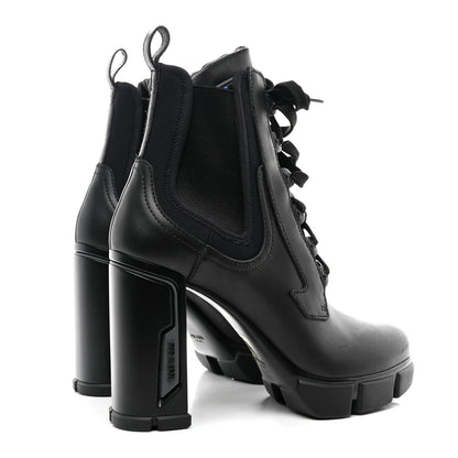 Prada Vitello Montana Neoprene Lace Up Chelsea 110mm Ankle Boots 41 Black 4 of 9