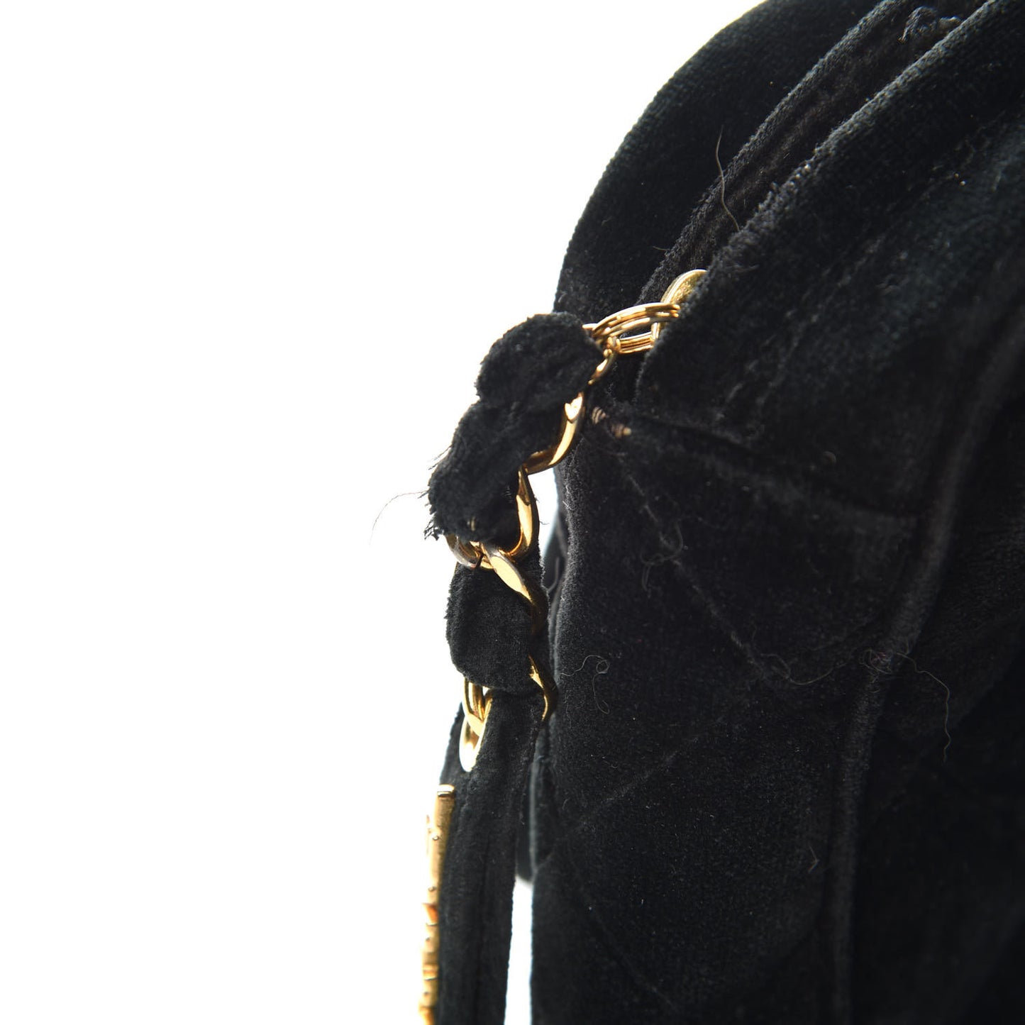 Velvet Quilted Top Handle Bag Black