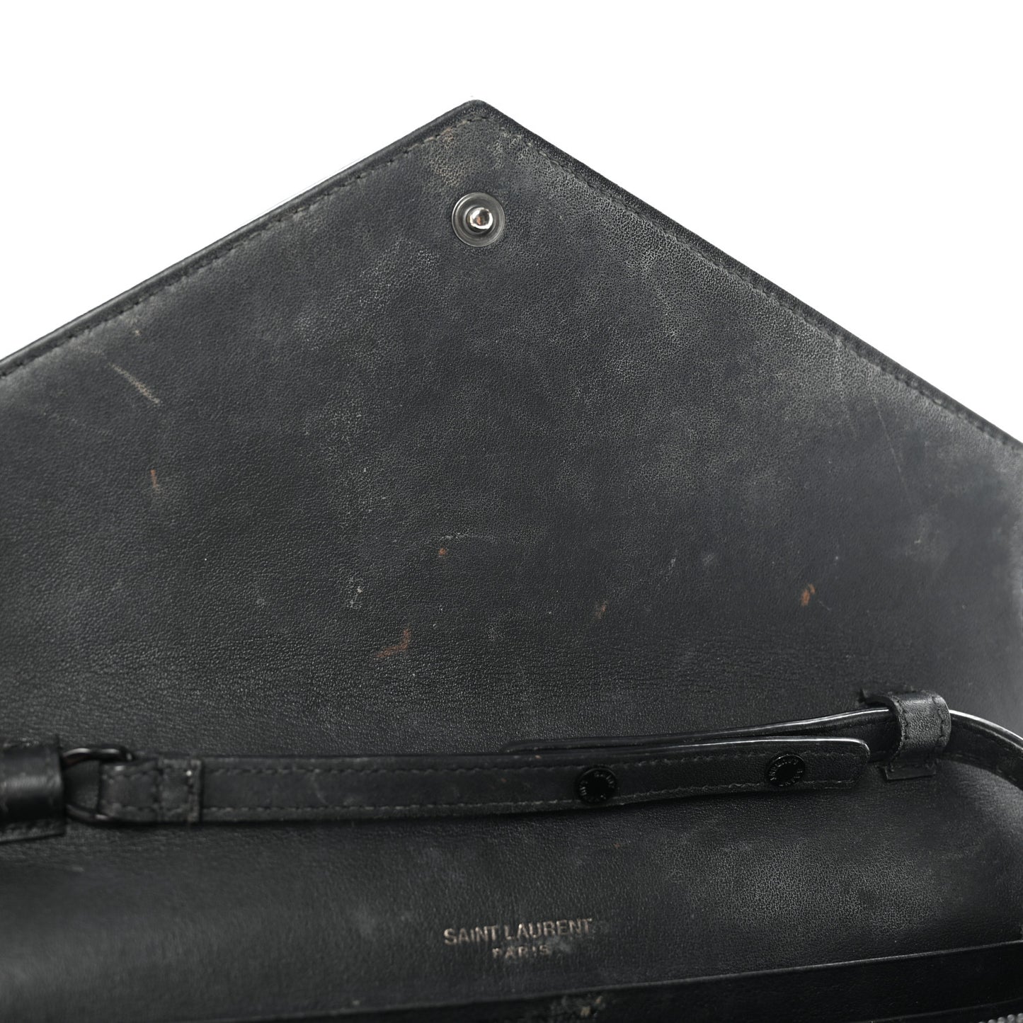 Patent Matelasse Chevron Monogram Chain Wallet Black