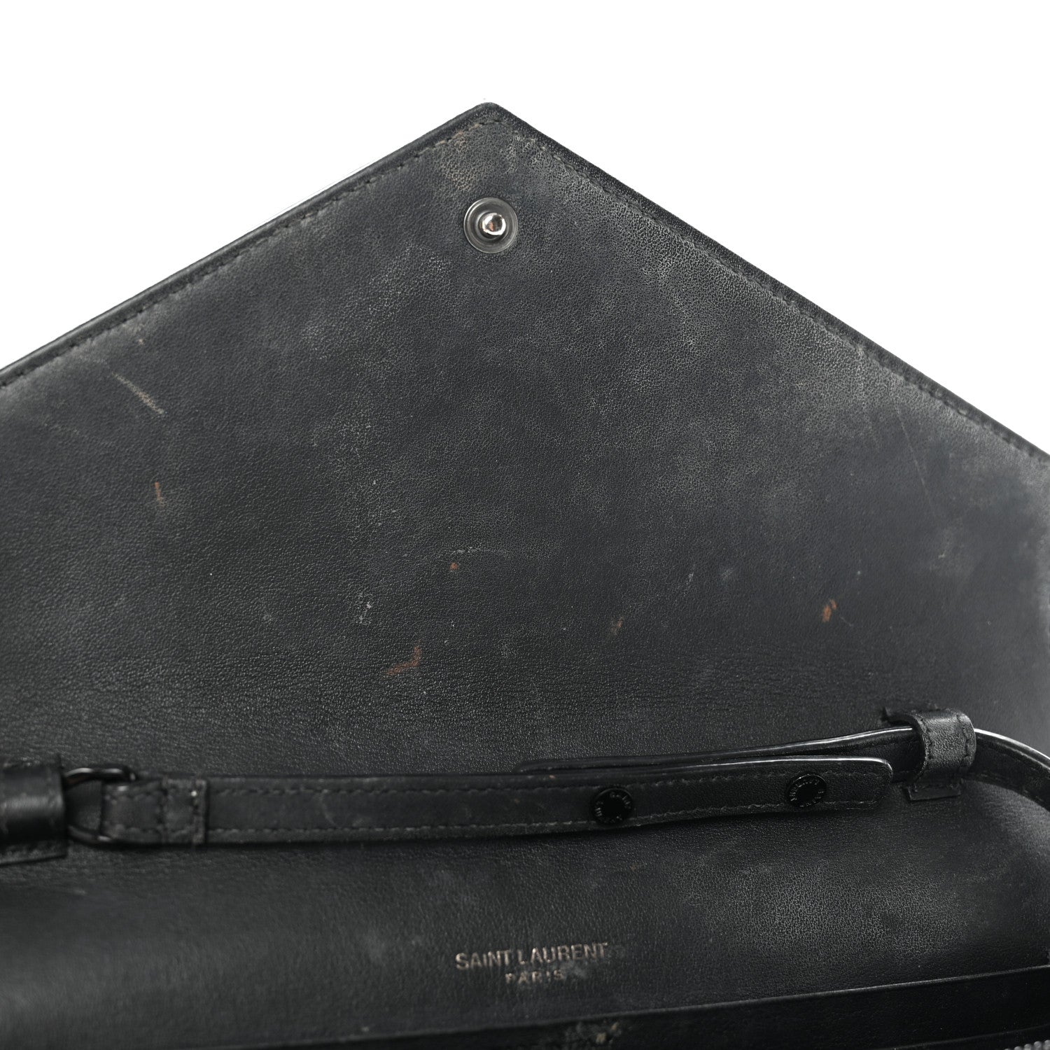 Saint Laurent Patent Matelasse Chevron Monogram Chain Wallet Black 6 of 6