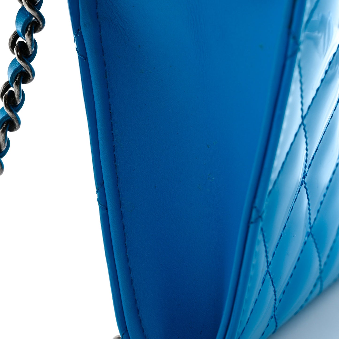 Patent Calfskin Quilted Boy Wallet On Chain WOC Blue