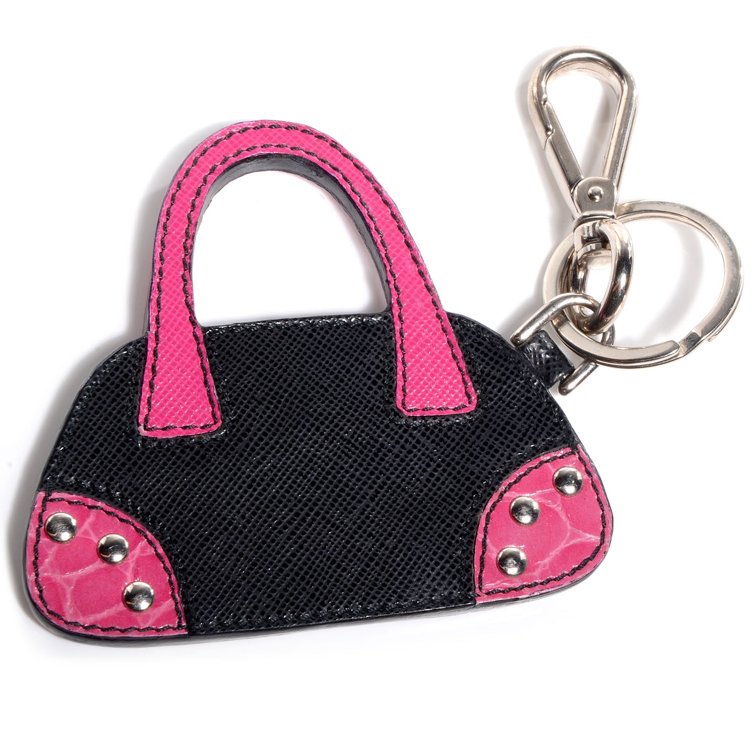Prada Saffiano Purse Key Chain Pink Black 3 of 3