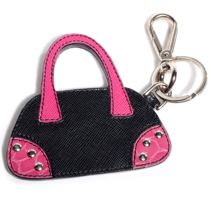 Prada Saffiano Purse Key Chain Pink Black 3 of 3