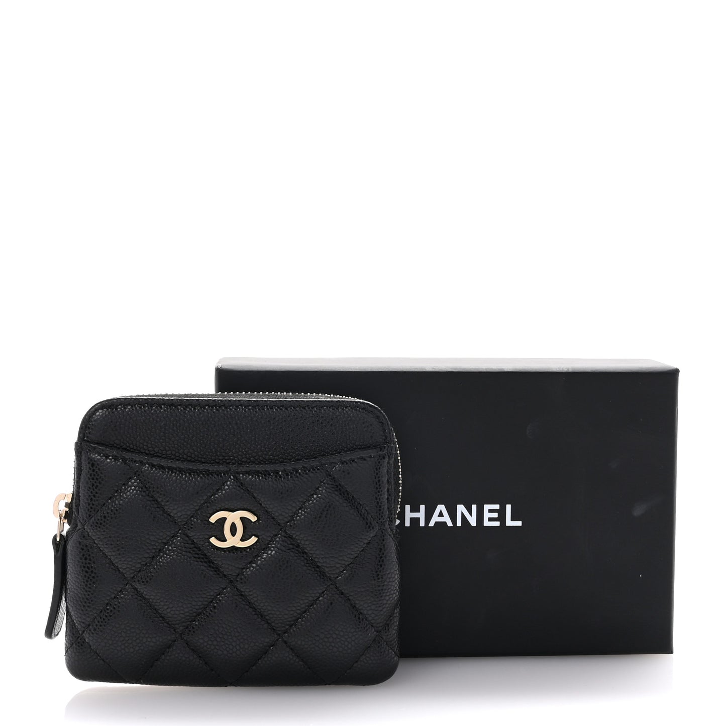 Caviar Quilted Zip Card Holder Wallet Black