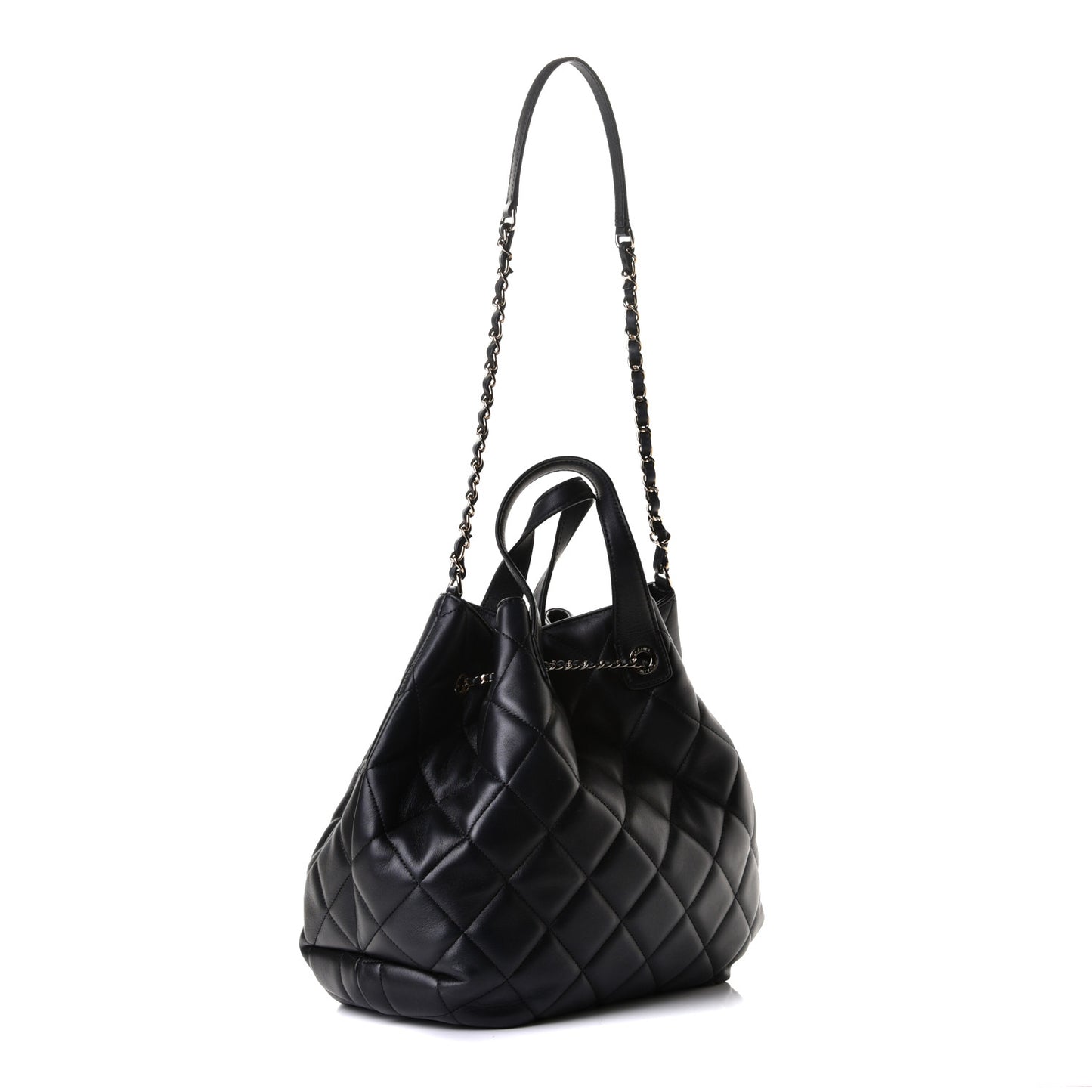 Lambskin Quilted CC Dweller Drawstring Tote Black