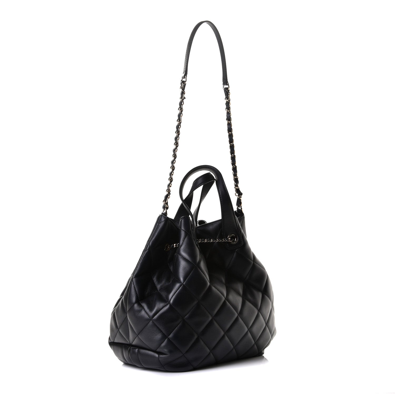 Chanel Lambskin Quilted CC Dweller Drawstring Tote Black 2 of 5