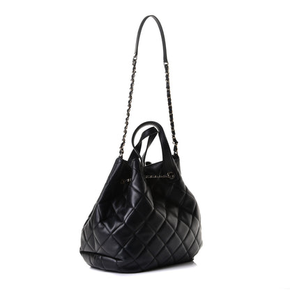 Chanel Lambskin Quilted CC Dweller Drawstring Tote Black 2 of 5