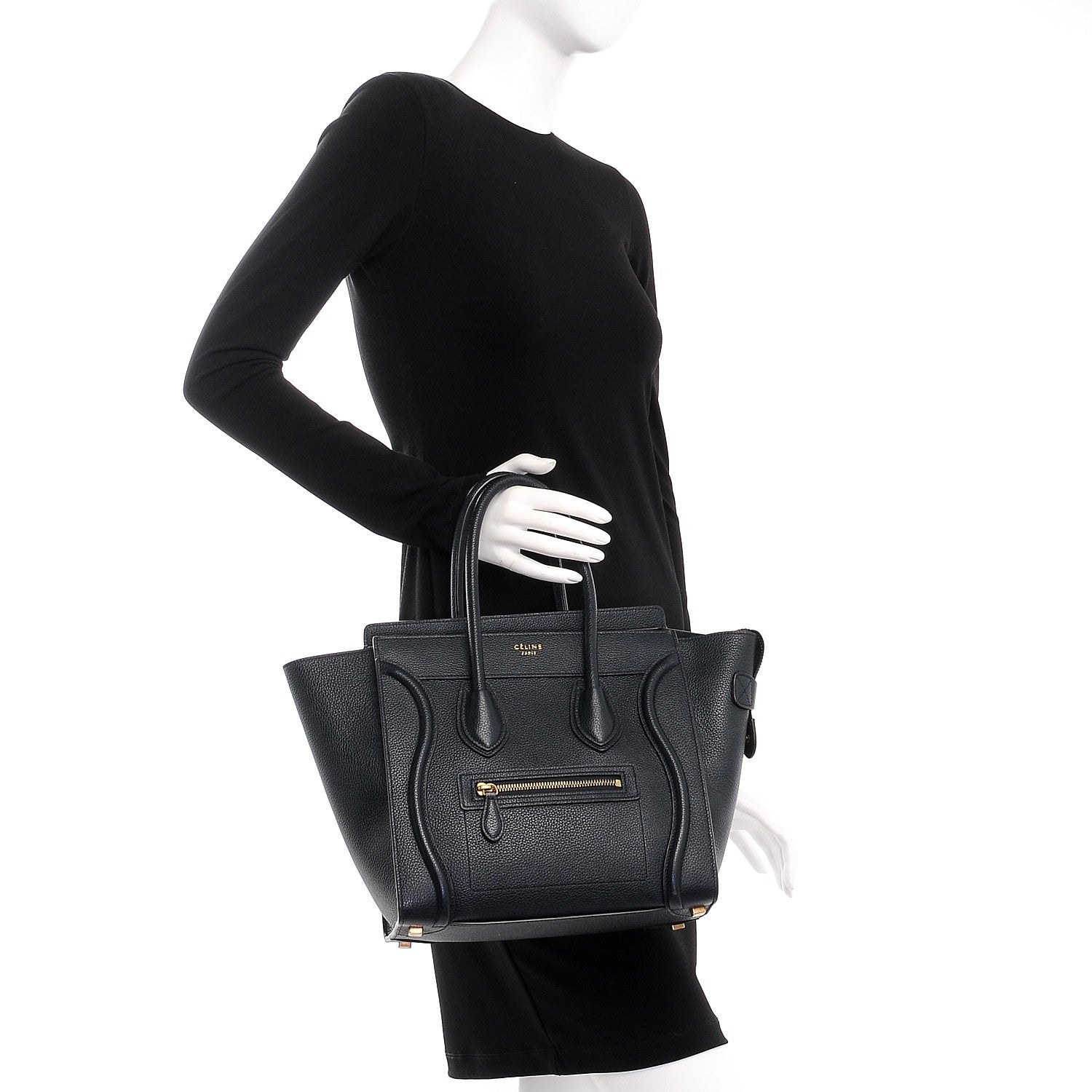 Celine Drummed Calfskin Micro Luggage Midnight 2 of 10