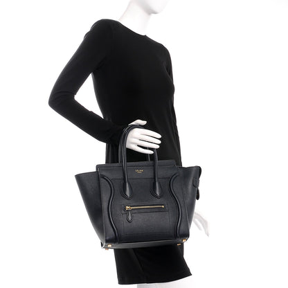 Celine Drummed Calfskin Micro Luggage Midnight 2 of 10