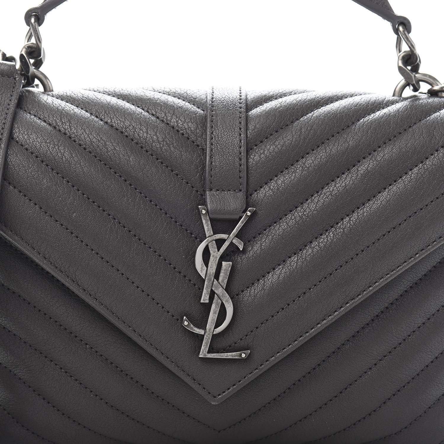 Saint Laurent Sheepskin Matelasse Chevron Monogram Medium College Bag Asphalt 10 of 10
