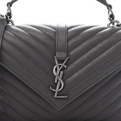 Saint Laurent Sheepskin Matelasse Chevron Monogram Medium College Bag Asphalt 15 of 15