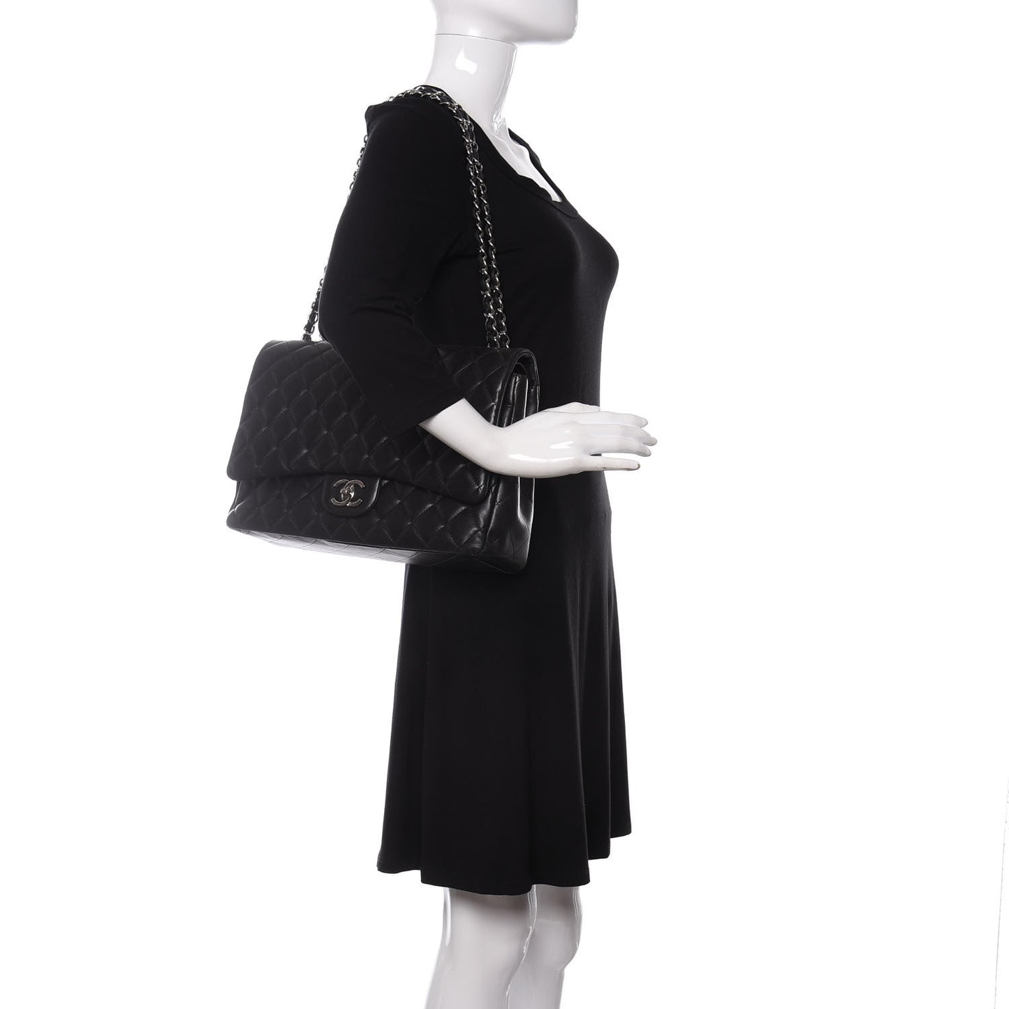 Lambskin Quilted Maxi Double Flap Black