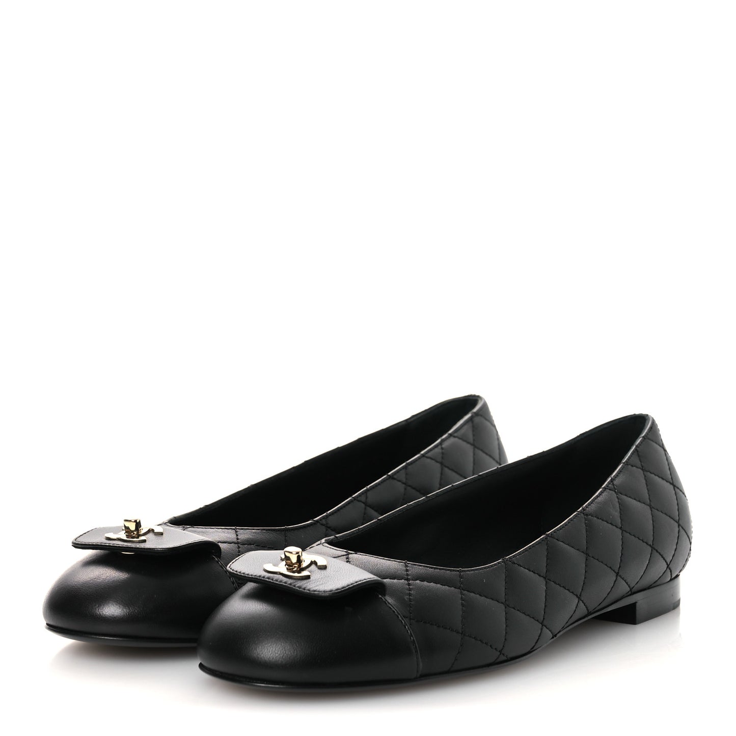Calfskin Lambskin Quilted CC Cap Toe Ballerina Flats 36.5 Black