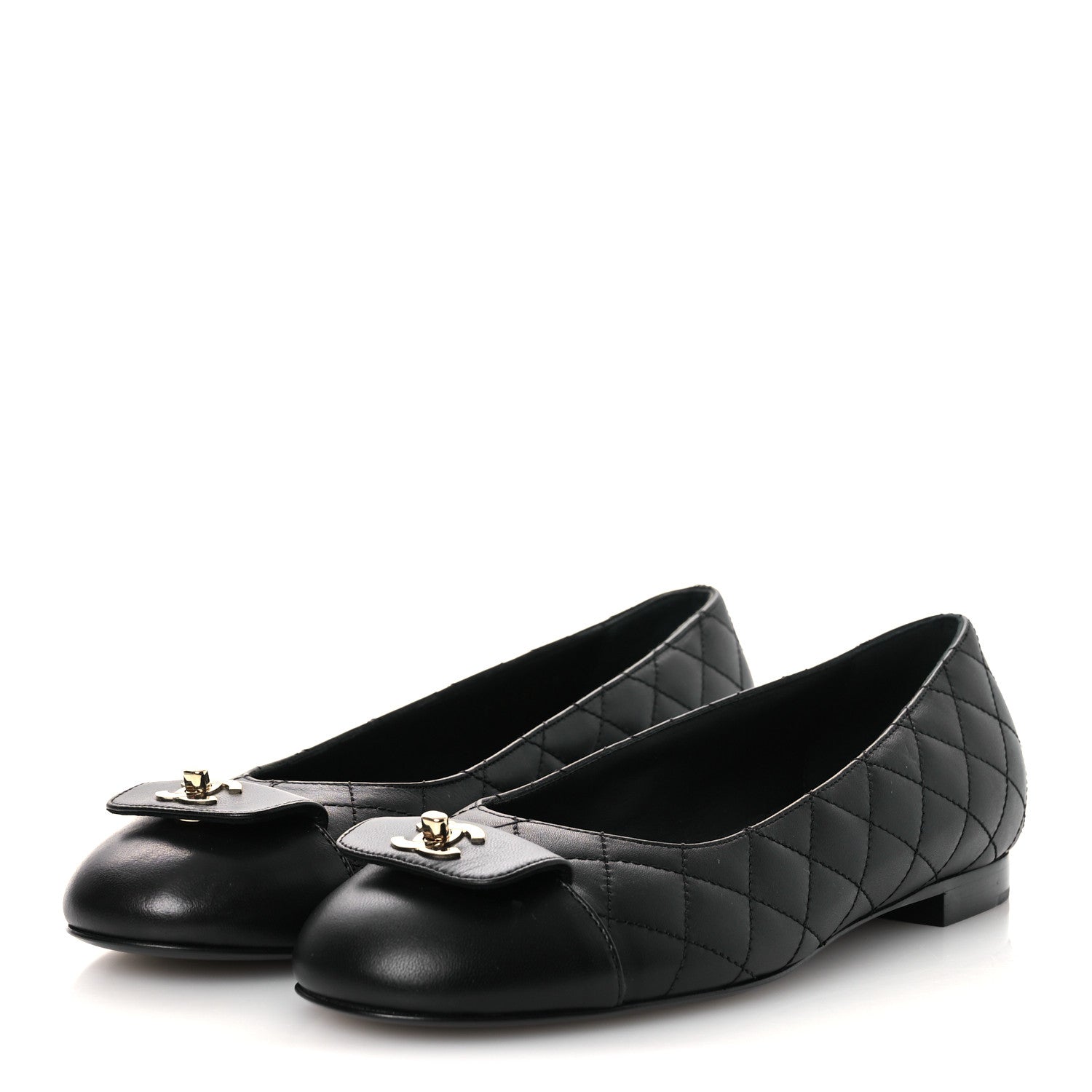 Chanel Calfskin Lambskin Quilted CC Cap Toe Ballerina Flats 36.5 Black 4 of 10