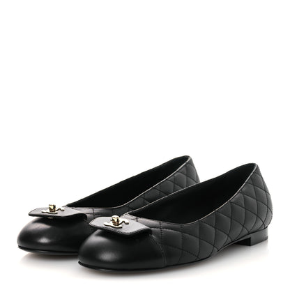 Chanel Calfskin Lambskin Quilted CC Cap Toe Ballerina Flats 36.5 Black 4 of 10