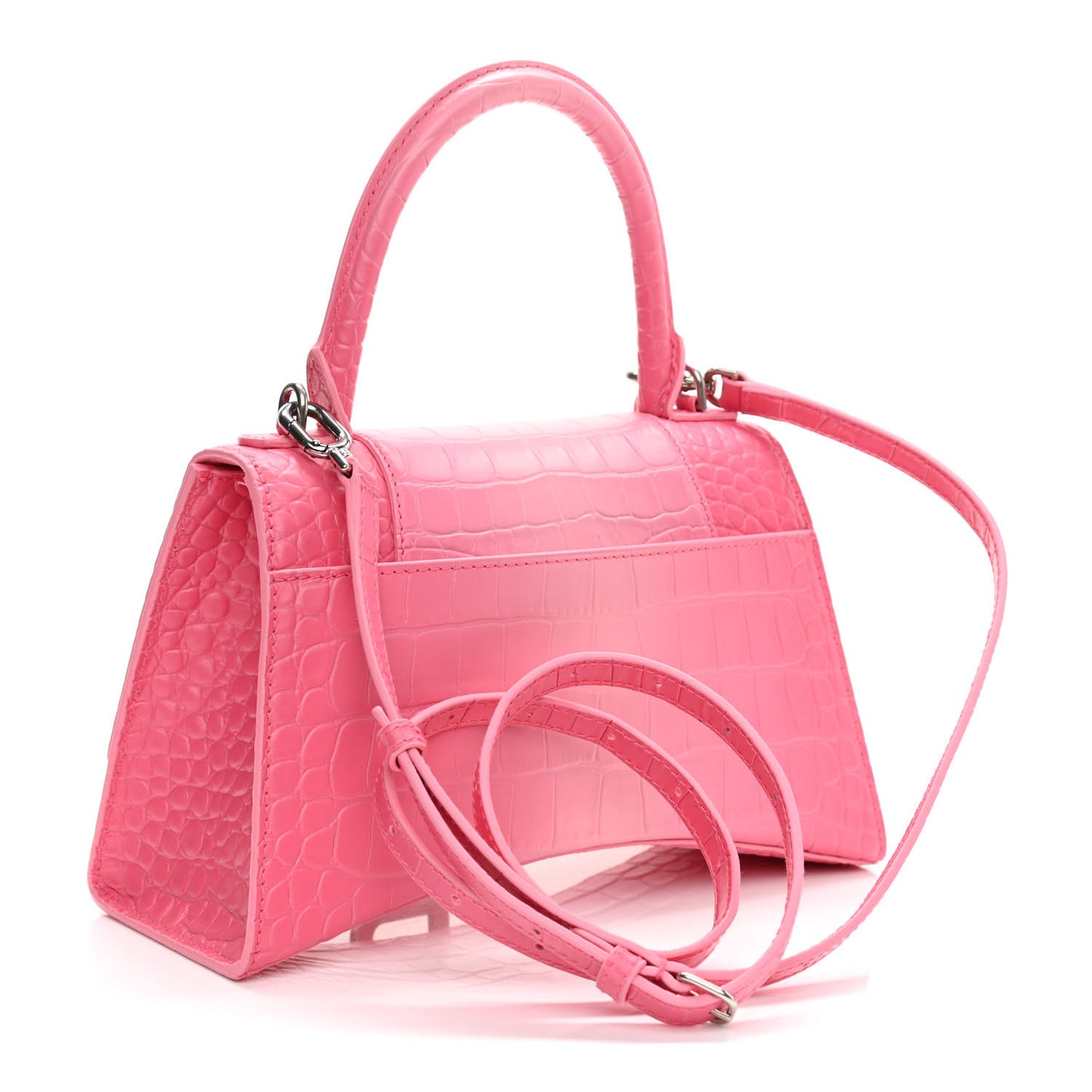 Calfskin Crocodile Embossed Degrade Small Hourglass Top Handle Bag Sweet Pink