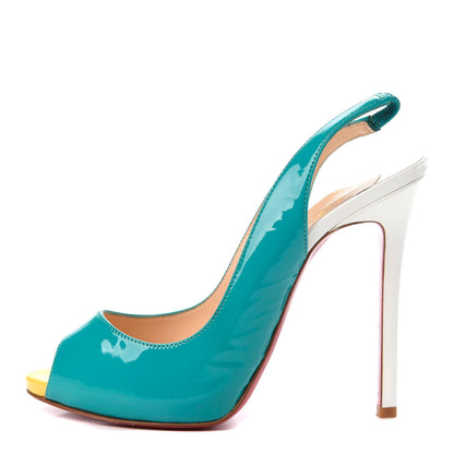 Christian Louboutin Patent Flo Sling 120 Pumps 38 Caraibes Canari 1 of 12